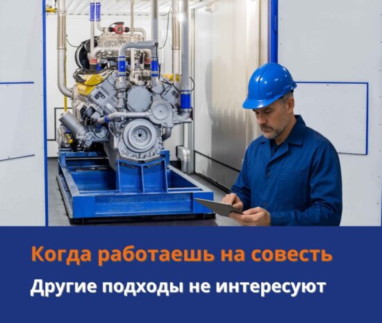 Инженер проверяет параметры газопоршневой станции на производственной площадке