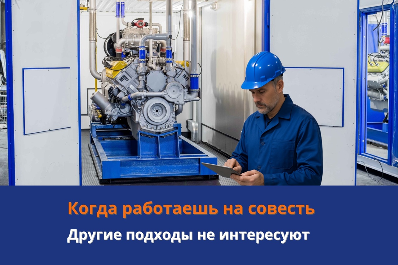 Инженер проверяет параметры газопоршневой станции на производственной площадке