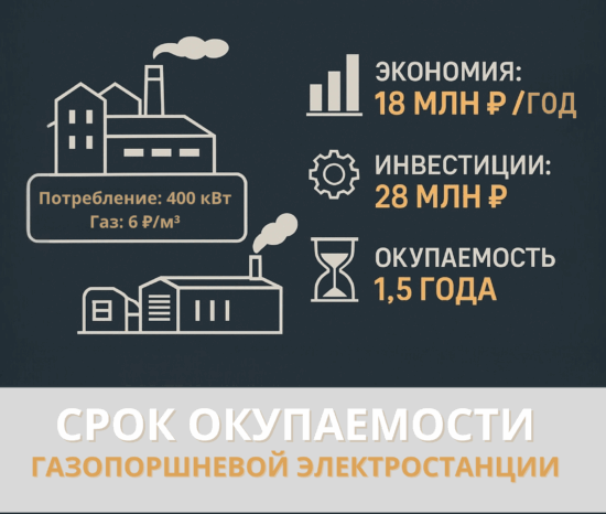 окупаемость газопоршневой электростанции